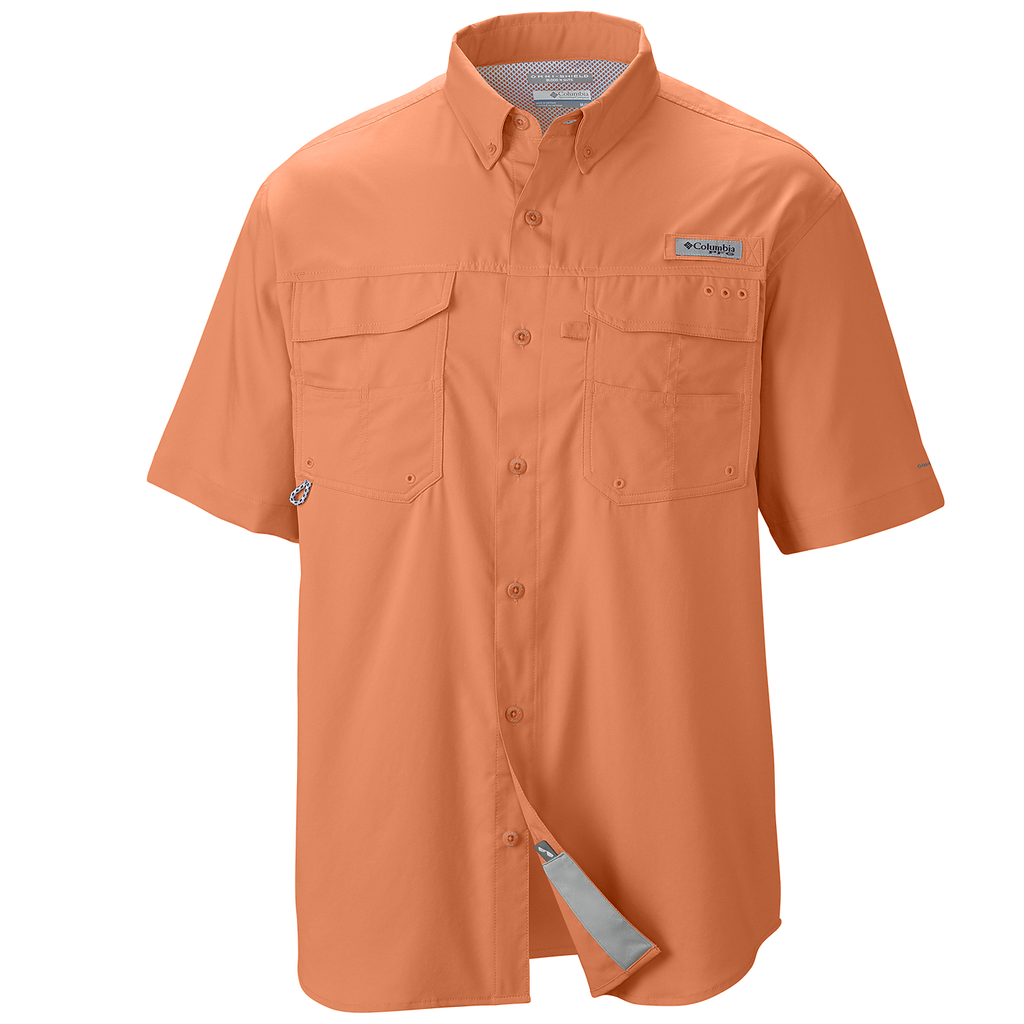 Columbia Mens Fishing Shirt Red Omni Shade Short Sleeve Zippered Pocket  #548