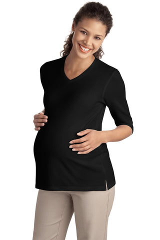 Port Authority® Ladies Silk Touch Maternity 3/4-Sleeve V-Neck Shirt. L561M"